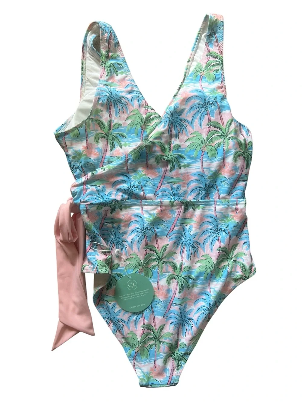 Caden Lane Criss-Cross One-Piece Swimsuit in Pastel Palms | Large NWT